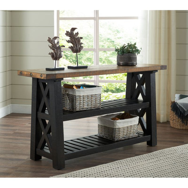 BOLTON 55" SOLID WOOD SOFA TABLE, BLACK STAIN AND NATURAL