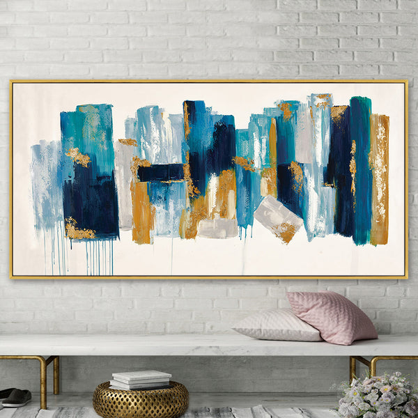 64x32 Handpainted Abstract Canvas, Blue/gold image