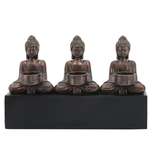 Resin, 16" 3-mini Buddhas With Base, Gold image