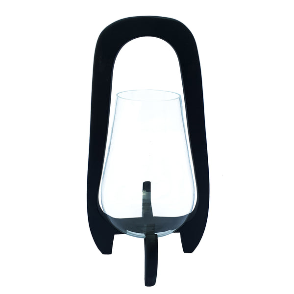 15"h Glass Lantern W/ Wood Handle, Black image