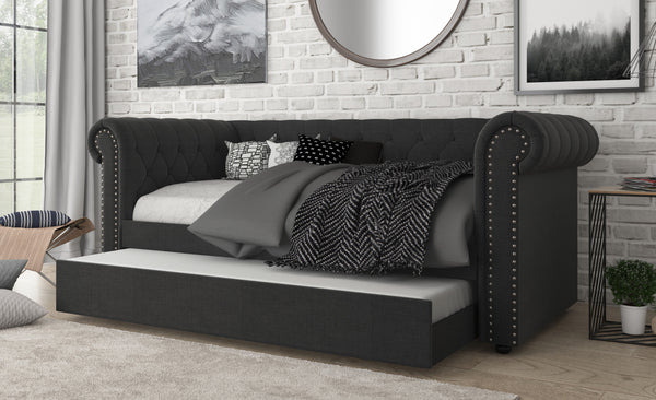 DARK GRAY Linen Rolled Arm Daybed - TWIN