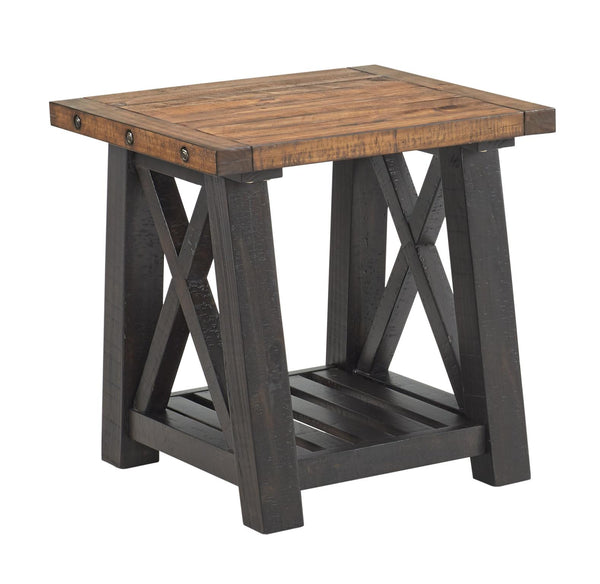 BOLTON END TABLE BLACK SATIN/NATURAL TOP