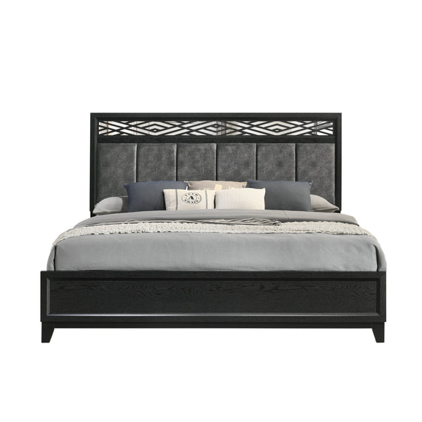 Obsidian 5/0 Q Headboard, Footboard & Slats-Black