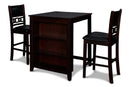 Gia 3 Pc 30" Storage Counter Table & 2 Chairs-Ebony