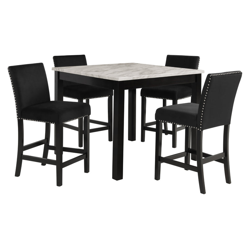 Celeste 5Pc 42" Marble Finish Counter Table & 4 Chairs-Black