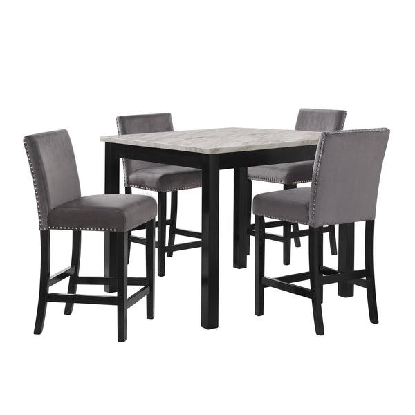 Celeste 5Pc 42" Marble Finish Counter Table & 4 Chairs-Gray