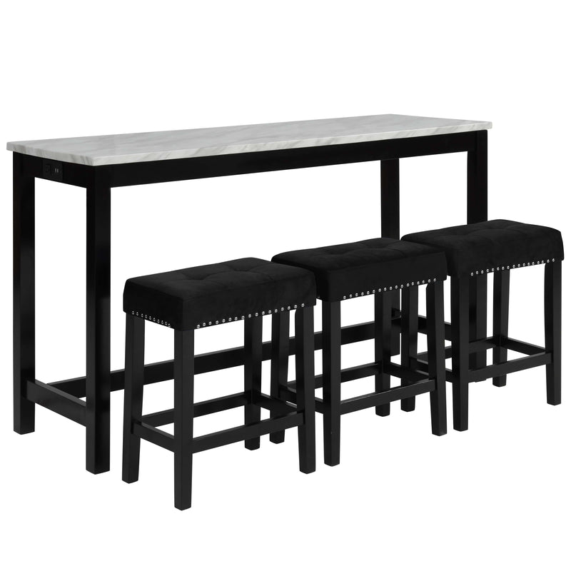 Celeste Theater Bar Table W/ 3 Stools-Black