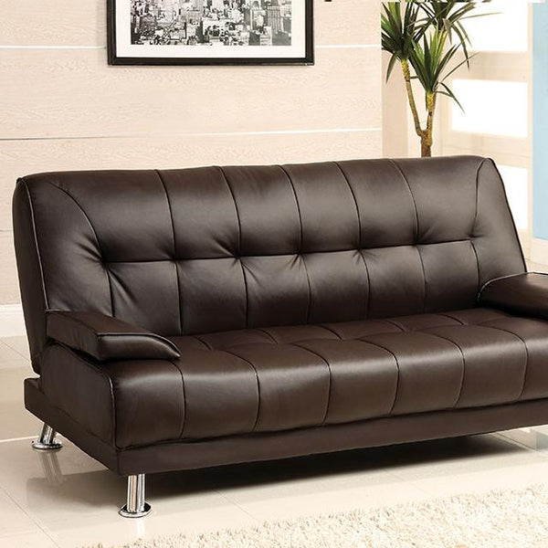 Beaumont Dark Brown/Chrome Leatherette Futon Sofa image