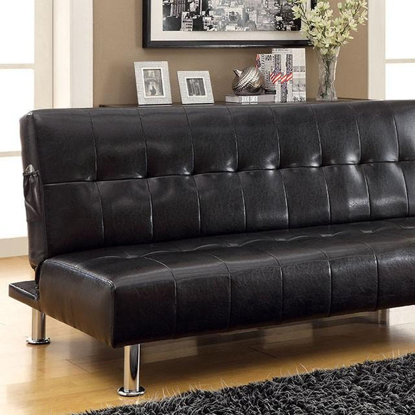 Bulle Black/Chrome Leatherette Futon Sofa, Black image