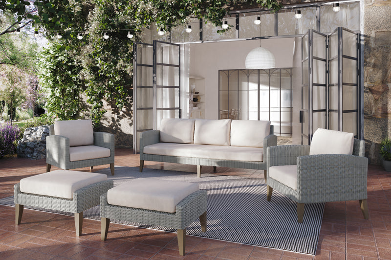 Carezza 5 Pc Set - Sofa, 2 Club Chairs, 2 Stools- Taupe