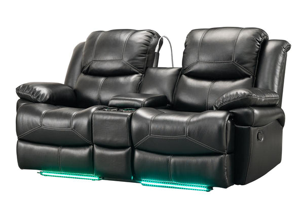 New Classic Flynn Power Console Loveseat (Lights) in Premier Black