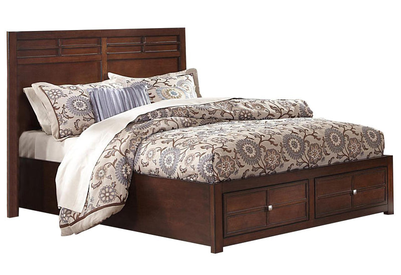 Kensington Queen Low Profile Bed with Storage Footboard in Burnished Cherry