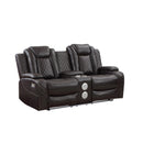 JOSHUA LEATHER CONSOLE LOVESEAT W/ PWR FR & HR-DK BROWN