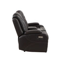 JOSHUA LEATHER CONSOLE LOVESEAT W/ PWR FR & HR-DK BROWN