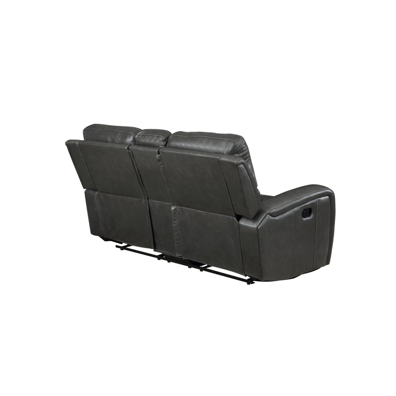 LINTON LEATHER CONSOLE LOVESEAT W/ DUAL RECLINERS-GRAY