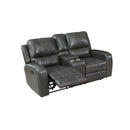 LINTON LEATHER CONSOLE LOVESEAT W/ PWR FR-GRAY