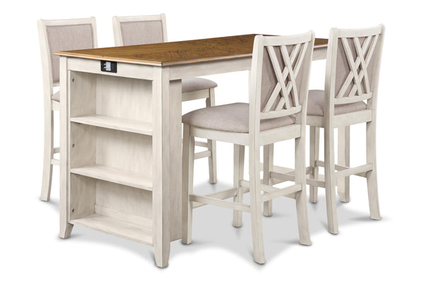AMY 60" COUNTER TABLE+CHAIRS W/STG (5 PC) -2 TONE BISQUE