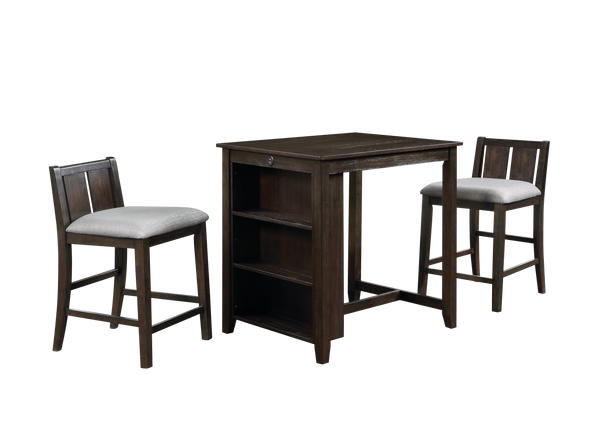 HESTON 36" STORAGE COUNTER TABLE SET W/2 CHAIRS-CHERRY