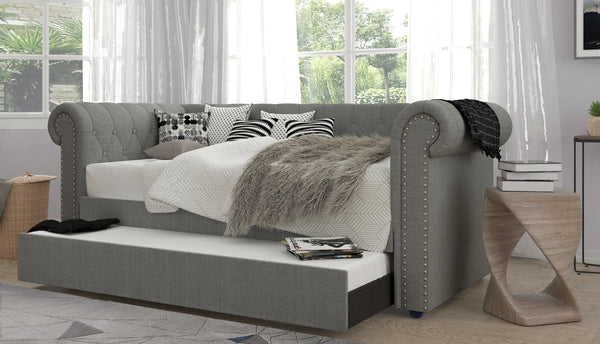 LIGHT DARK GRAY Linen Rolled Arm Daybed - TWIN