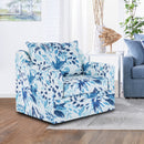 Sylvie Swivel Chair-Blue And White Print