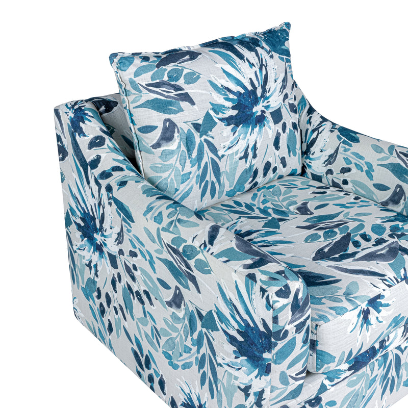 Sylvie Swivel Chair-Blue And White Print