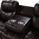 Kellen Sofa W/Dual Recliner & Drop Down Tray-Brown