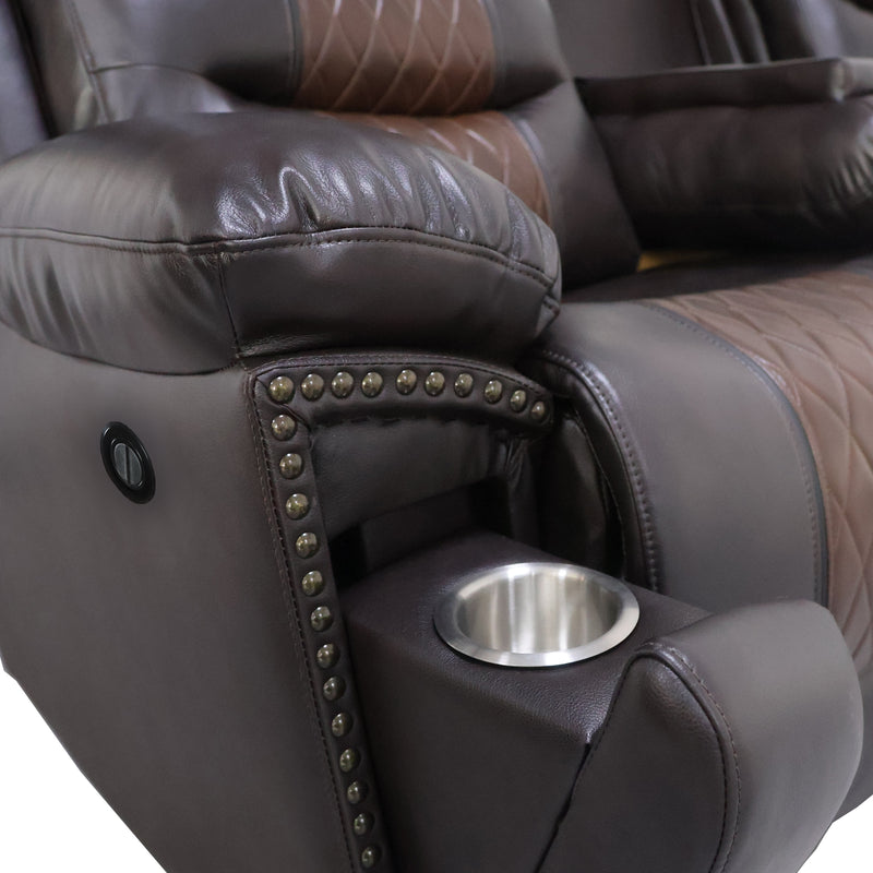 Nikko Console Loveseat W/Pwr Fr-Brown