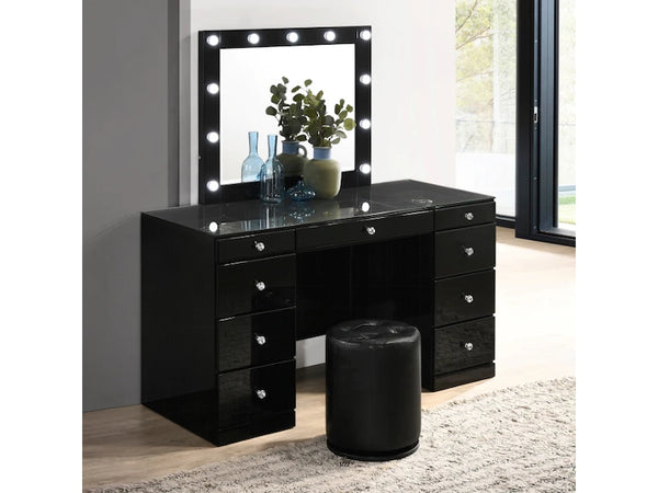 Avery Vanity Glass Top Set Black