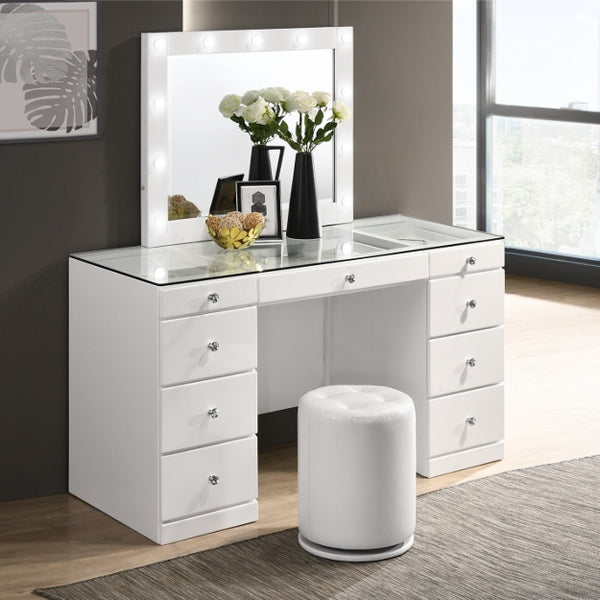 Avery Vanity Glass Top Set White