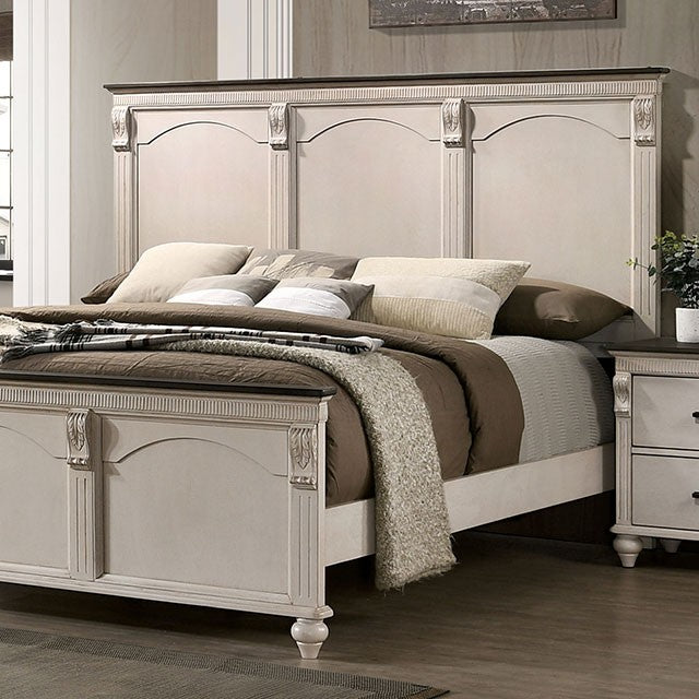 AGATHON Cal.King Bed, Antique White/Gray