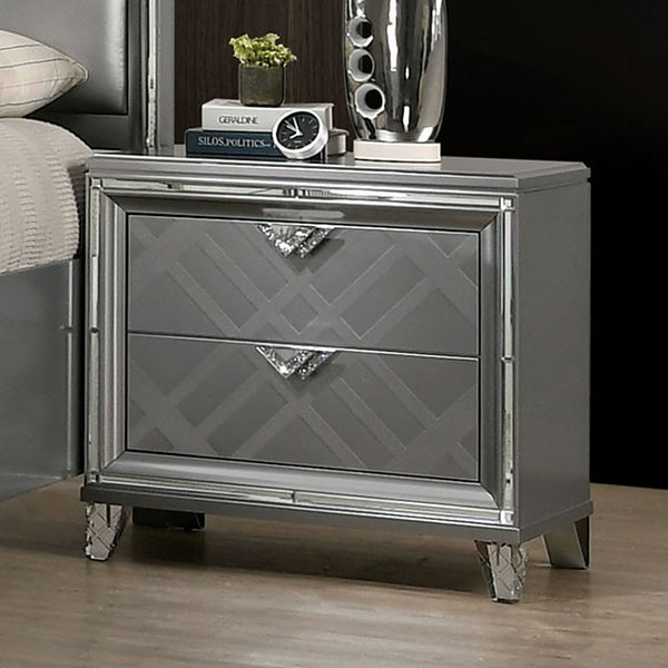 EMMELINE Night Stand w/ USB Outlet, Silver