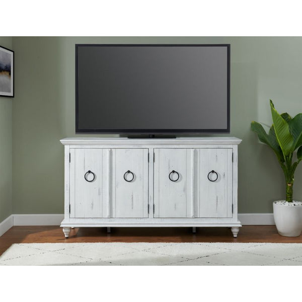 GARDEN DISTRICT SOLID WOOD TV STAND, RUSTIC WHITE