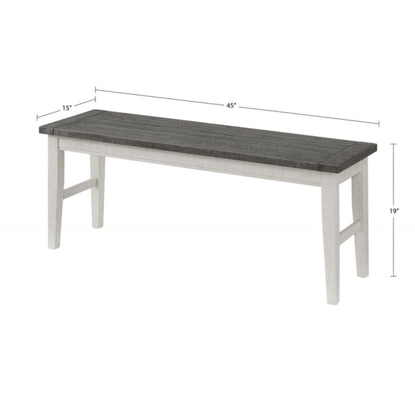 MONTEREY 45" SOLID WOOD DINING BENCH, WHITE STAIN AND GREY