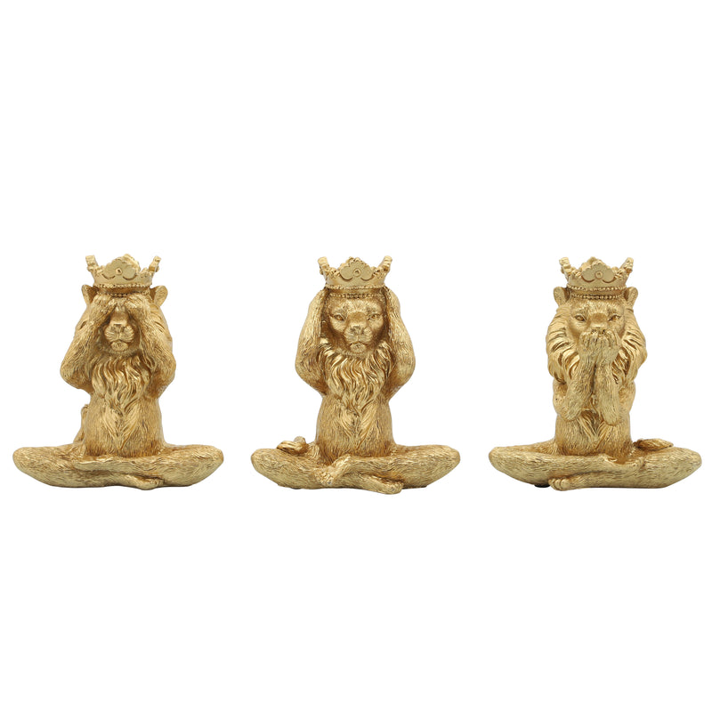 Resin, S/3 6", Yoga Lion Set, Gold image