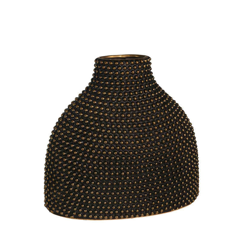 Ceramic 14" Beaded Vase, Black/gold image