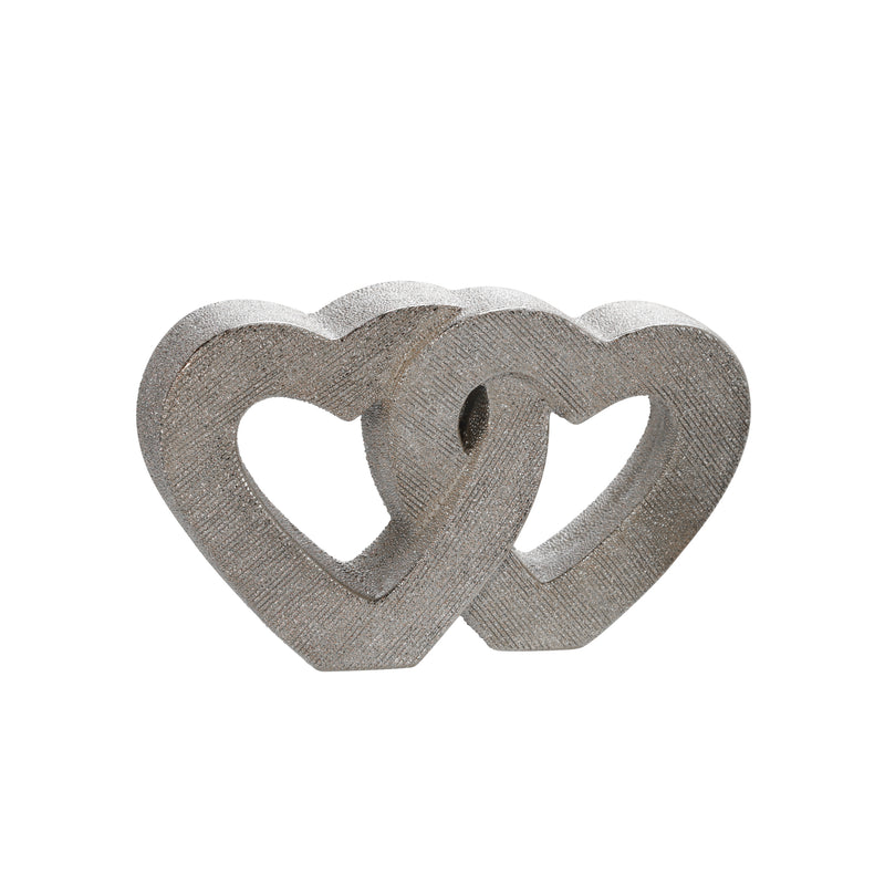 10" Ceramic Double Heart Table Deco, Silver image
