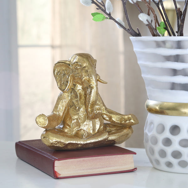 Polyresin 8" Meditating Elephant, Gold image