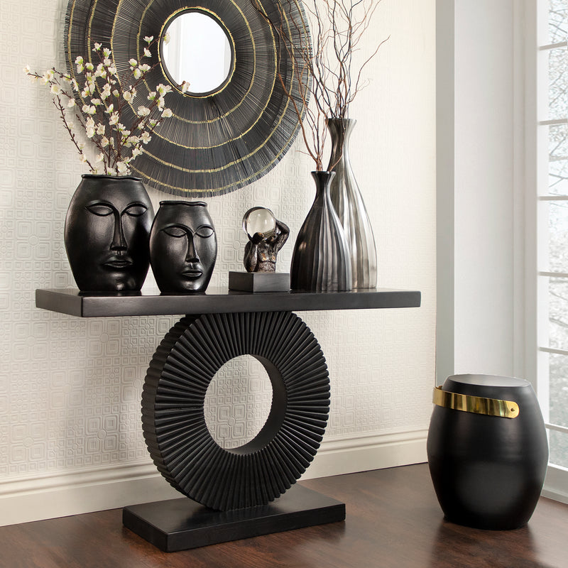 14" Metal Decorative Face Vase, Black image