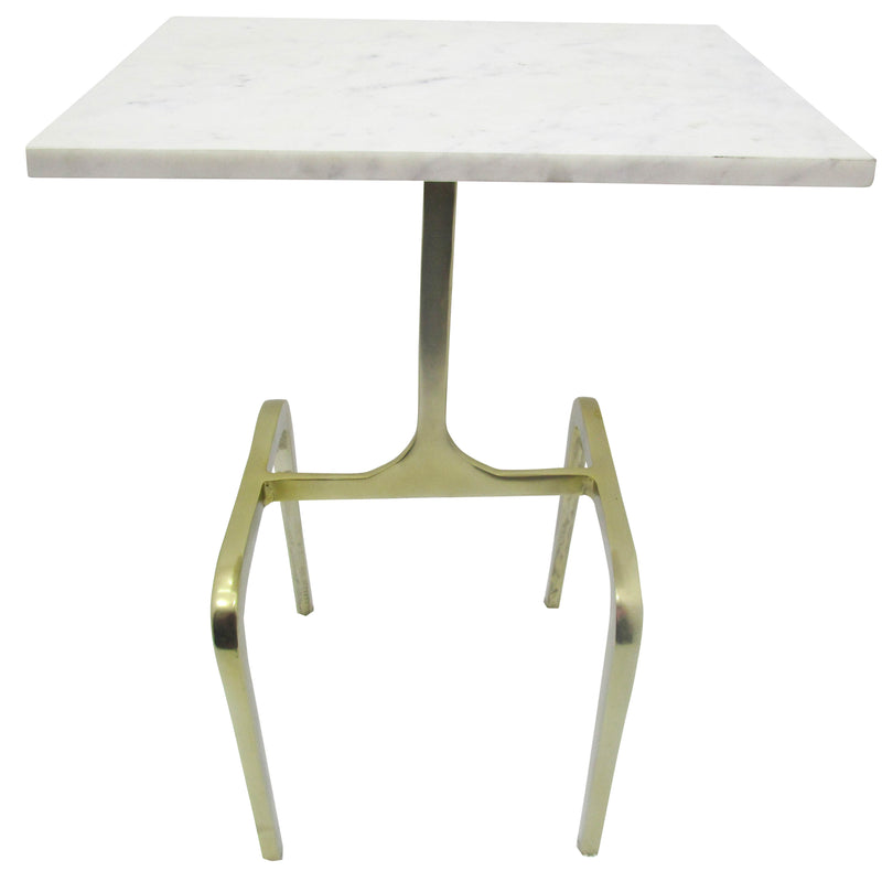 Metal 22" 4-legged Accent Table, White Marble, Gol image