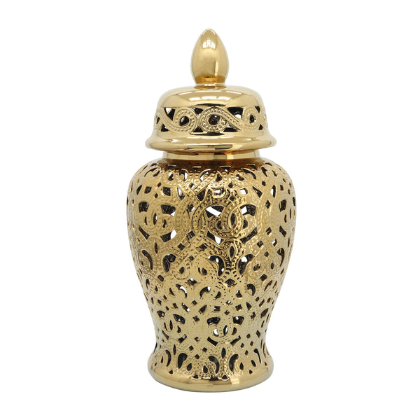 Ceramic 24" Cut-out Temple Jar, Shiny Gold image