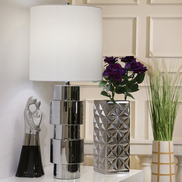 Metal 30" Stacked Cyclinder Table Lamp, Silver image