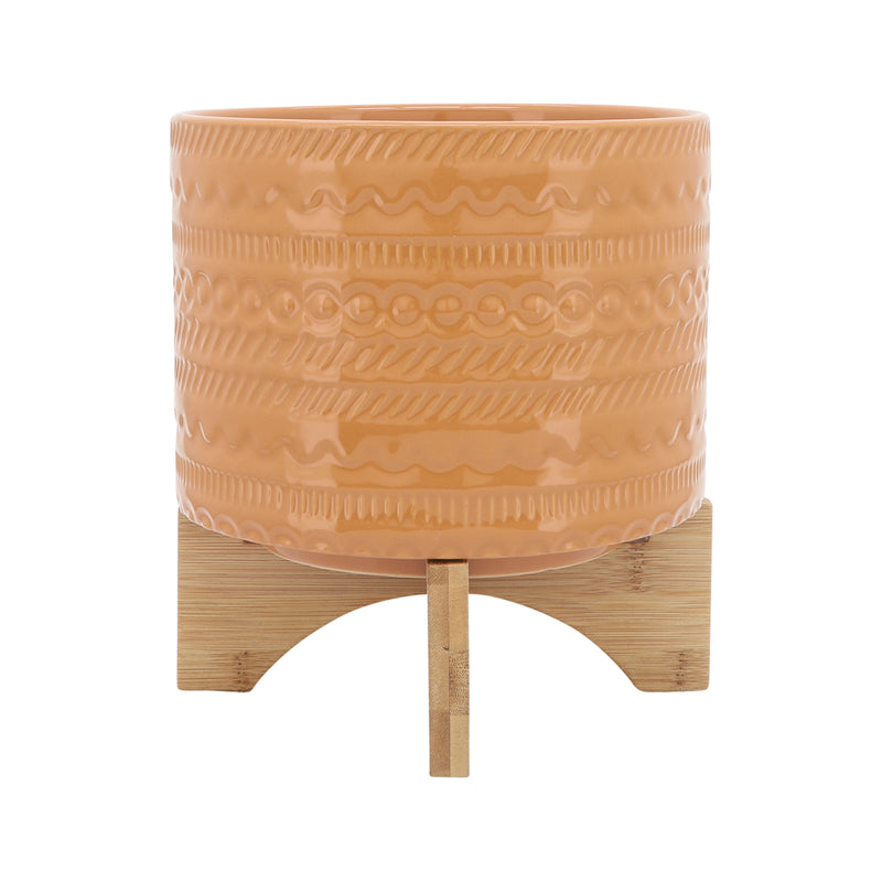 Cer, 8" Tribal Planter W/ Stand, Terracotta image