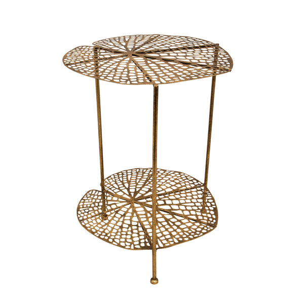Metal 22" Lotus Accent Table, Gold image