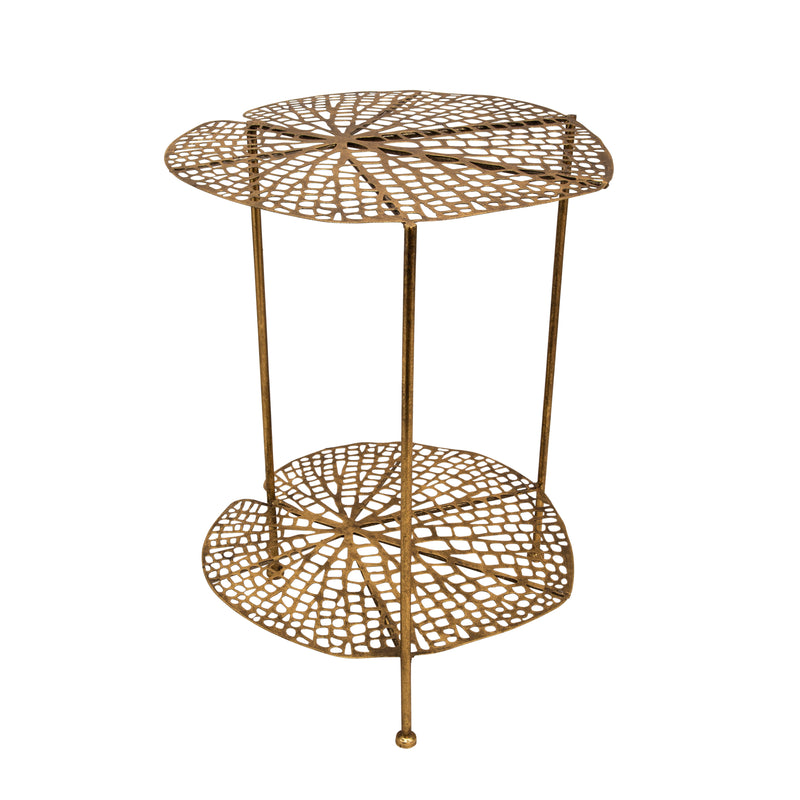 Metal 22" Lotus Accent Table, Gold image