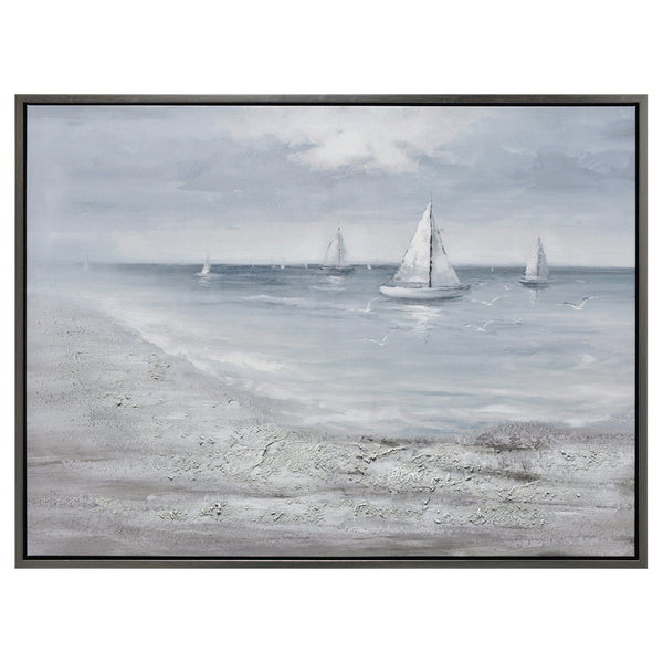 47x35 Sailboats Hand Painted Canvas, Multi image