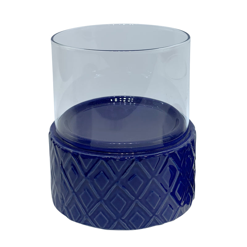 Cobalt Ceramic /glass 6" Pillar Holder, Diamond image