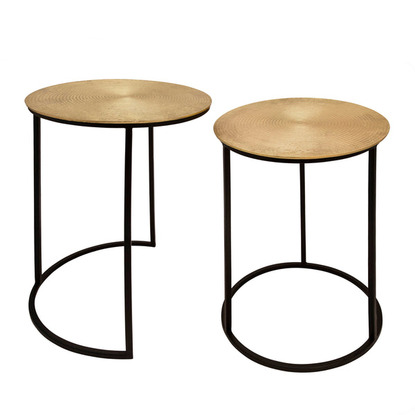 S/2 Metal 20/23" Round Side Table, Gold/blk image