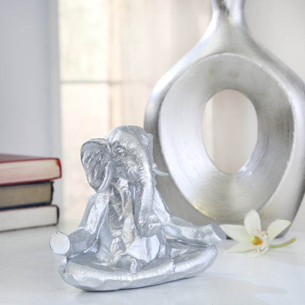 Polyresin 8" Meditating Elephant, Silver image