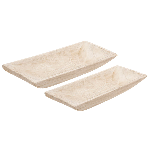 S/2 Wood Rectangular Tray, White image