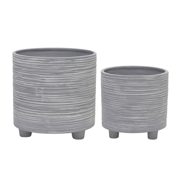 S/2  Footed Planter W/ Lines 6/8", Gray image